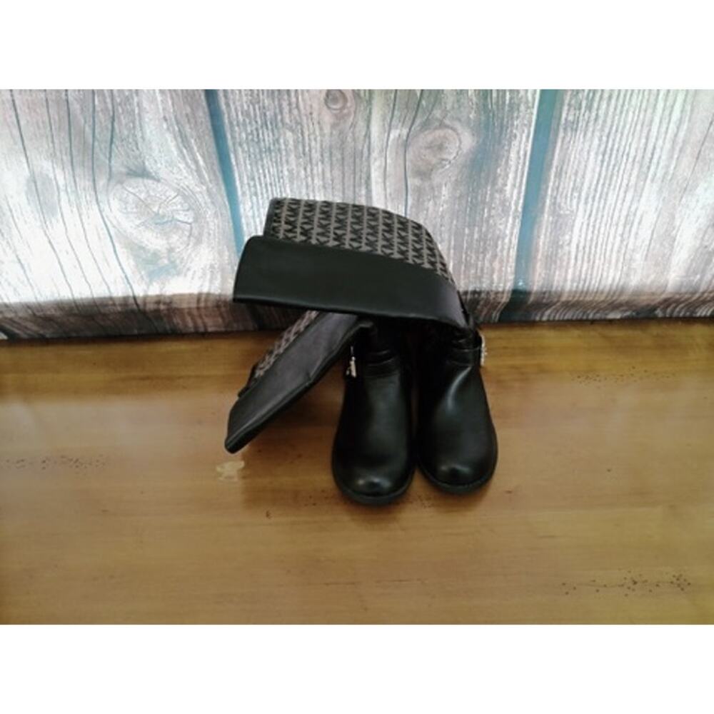 MICHAEL Michael Kors Kids Knee High Riding Boots Black Logo Side Zip Size 3Y - Picture 3 of 8